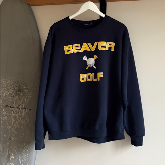 Vintage BEAVER GOLF champion sweater Large navy yellow golfing - Picture 1 of 4